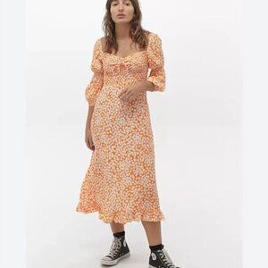 Faithfull the Brand Anthropologie Nora Orange Smocked Floral Midi Dress …